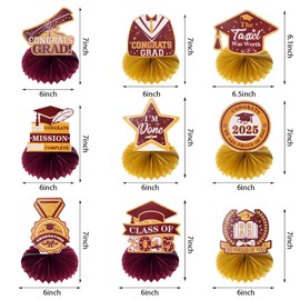 hoyuwak 9 PCS Graduation Party Decorations Graduation Table Centerpiece Class of 2025 Glitter Graduation Honeycomb Table Toppers for Graduation Party Supplies Decor, Red