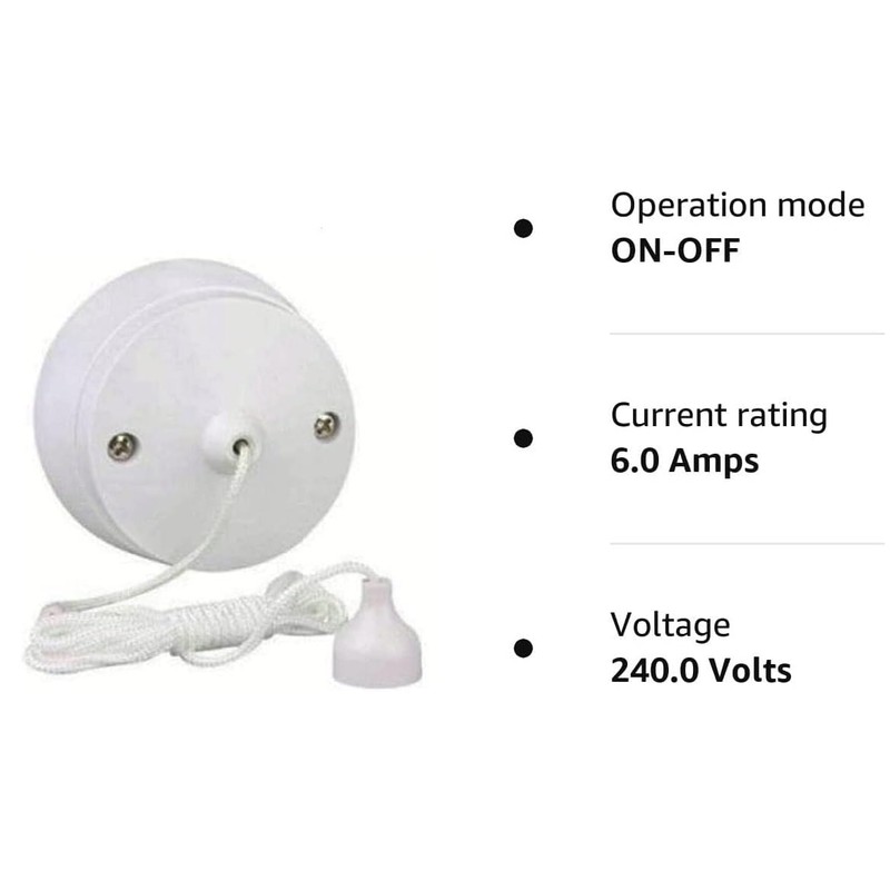 Mr. Gadget's Solutions® 1-Way Ceiling Switch Bathroom/Toilet Pull Cord, Round