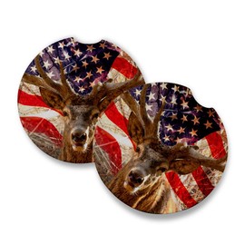 Deer | Car Coasters for drinks Set of 2 | Perfect Car Accessories with absorbent coasters. Car Coaster measures 2.56 inches with rubber backing.