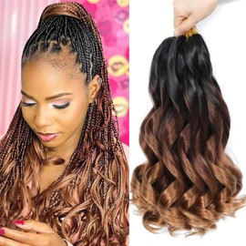 French Curl Braiding Hair 16 Inch 8 Packs Curly Braiding Hair Pre Stretched French Curls Braiding Extension Curl Crochet Braids Spiral Extensions (1B/33/30#, 16 Inch (Pack of 8))