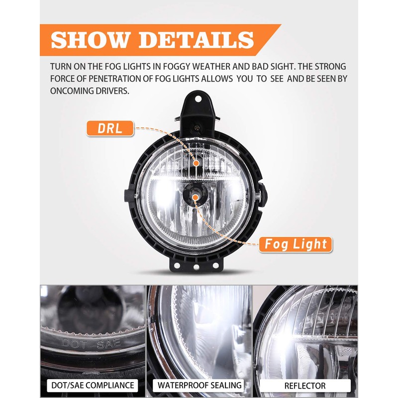 AUTOWIKI Front Bumper Fog Light Assembly for 2007-2015 Mini Cooper