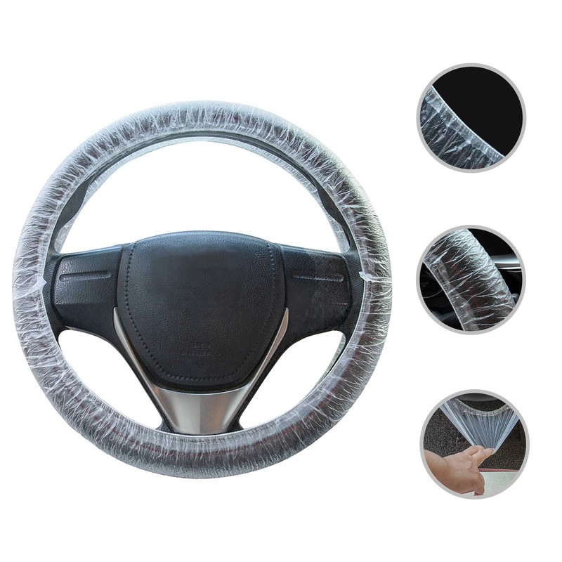100PCS Disposable Steering Wheel Cover, Universal Plastic Transparent Car Steering