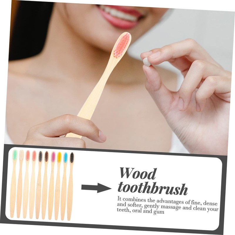 Alipis 10 Pack Soft Travel Toothbrushes Bamboo Charcoal Wooden Handle