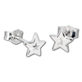 Teenie-Weenie SDO200W Children's Earrings 6 mm 925 Silver Stud Earrings Star White, Sterling Silver Sterling silver enamel