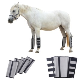 Gallopoff Set di 4 ghette antimosche per cavalli, riducono i colpi di zoccoli, leggeri, taglio ampio, rete traspirante, fissaggio con velcro, antiscivolo, per pascolo, stalla, grigio
