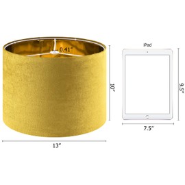 GO&SO Yellow Velvet Drum Lamp Shade Set of 2 Medium 13" Top x 13" Bottom x 10" High(Spider) Modern Lamp Shades For Table Lamps & Bedside Lamp Replacement Lampshade, Hand Crafted, Required Assembly
