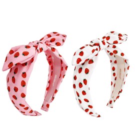 Melbelia Bow Headbands for Girls Kids, Thin Headband with Bow Women Hair Accessories Fashion Knotted Head Band Non Slip Hairband Hair Hoops for Toddlers(Red and White, 2Pcs)