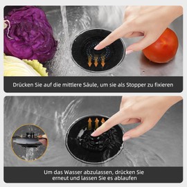 iFealClear Kitchen Drain Stopper with 2 basket, 3-in-1 Kitchen Plug Strainer, Universal Stainless Steel Replacement for Food Waste Catcher, Suitable for Sinks Hole 70-86mm,Depth > 22mm(Black)