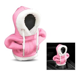 JOYCOURT Christmas Car Shift Knob Hoodie Cover, Christmas Style Hoodie Winter Warm Car Shift Cover Shifter Hoodie Protector, Universal Shift Knob Cover Car Interior Decoration Accessories (Pink)