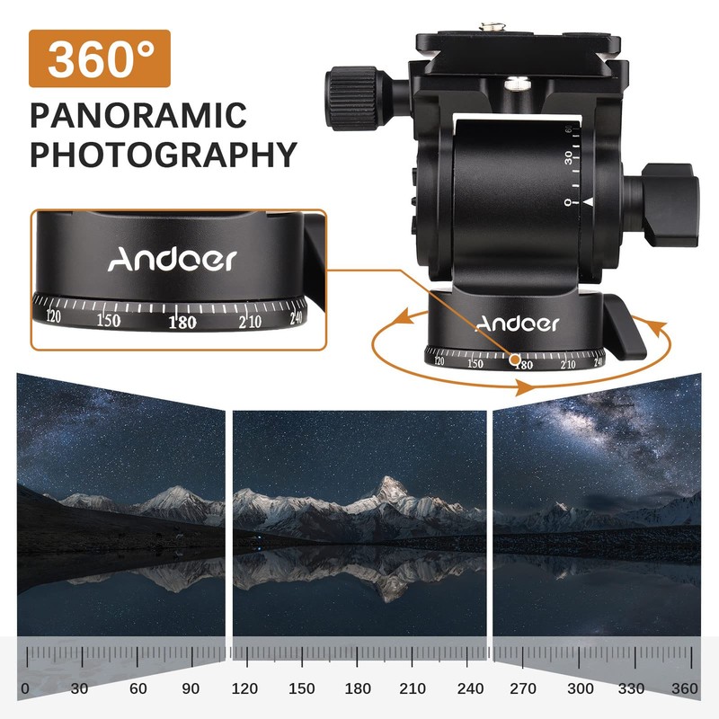 Andoer Video Fluid Head Pan Tilt Tripod Head Panoramic Ball