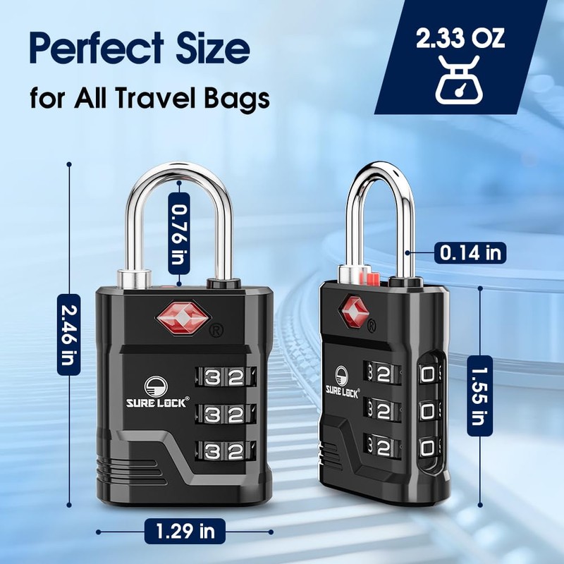 SURE LOCK TSA Locks for Luggage, TSA Approved Luggage Locks