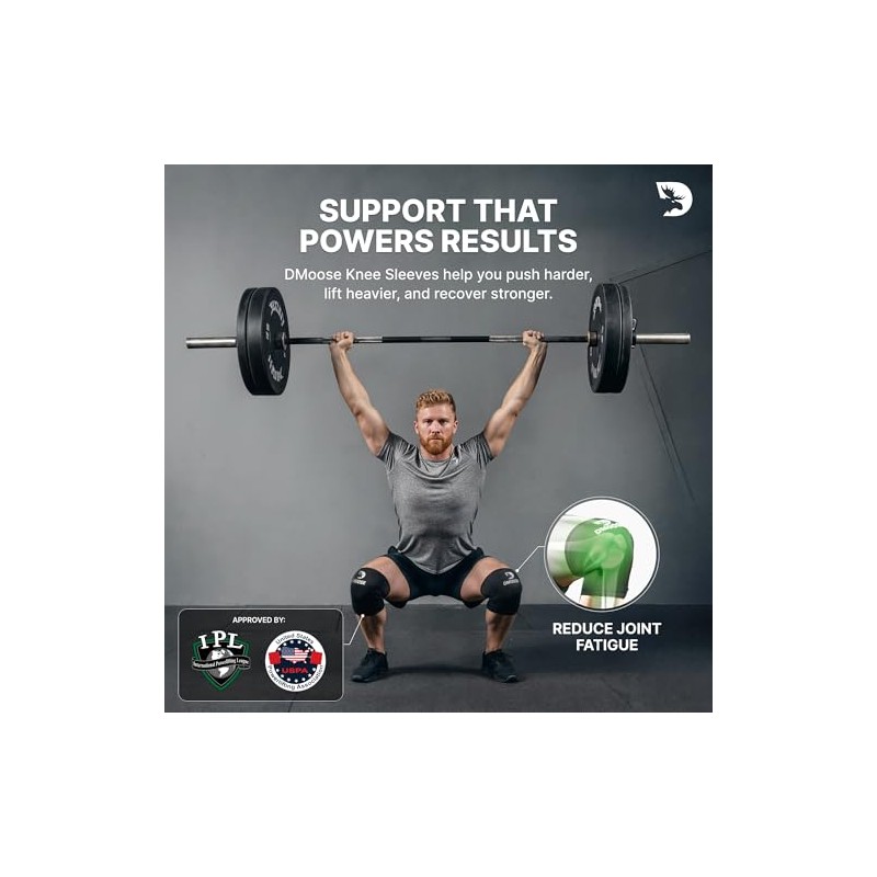 DMoose Fitness Knee Sleeves for Weightlifting with 2 Straps &