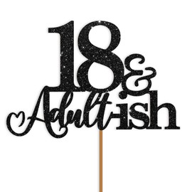 Oarkive 18th Birthday Cake Topper Black Glitter Happy 18th Birthday Cake Topper 18 Cake Topper and Adultish for 18 Birthday Decorations 18th Birthday Decor 18th Birthday Decorations for Girls Boys
