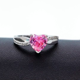 Uloveido Women Pink CZ Stones Anniversary Ring for Girls wirh Cubic Zirconia Crystals Size O Y3051