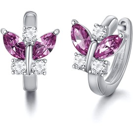 AOBOCO Sterling Silver Butterfly Earrings, Simulated Aquamarine Crystal from Austria, Hypoallergenic Hoop Earrings, Anniversary Birthday Butterfly Jewelry Gifts for Women Wife -PURPLE