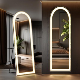FurniChic Haven LED Lighted Floor Standing Mirror with Stand and Wall Mount-Mirror Durable Glass decorating luxury decorating Interior Switch High Definition No Assembly Required - Color: rect-16*60inch