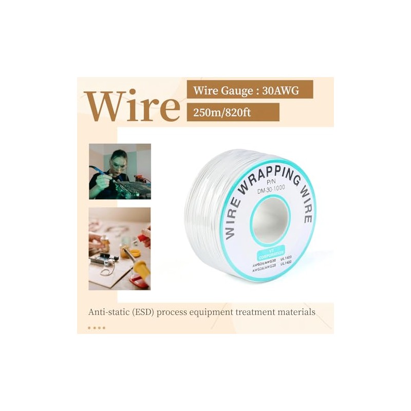 JESSINIE White Electronic Wire DM-30-1000 - 30 AWG Single Core