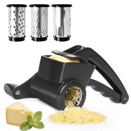 LHS Cheese Grater Hand Crank Set of 3, Rotary Cheese Grater Parmesan Cheese Shredder Handheld for Grating and Shredding Hard Cheese, Chocolate, （3 in 1,Black)