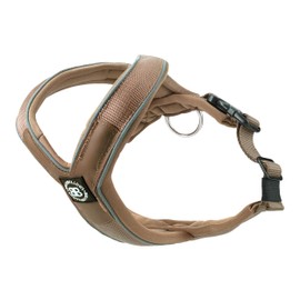 BullyBillows Slip-On Dog Harness - Foam Padded, Neoprene-Lined, Adjustable, Non-Restrictive Y-Shape with Reflective Strips & Stainless Steel D-Loop |Military-Tan | Large
