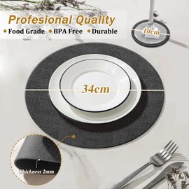 KERYCHIN 4 Round Leather Place mats + 4 Coasters Set, Heat Resistant 212 °F PU Placemats, Non Slip and Washable, Decoration Accessories for Home, Hotel, Indoor, Outdoor, Dining Table, (Black)