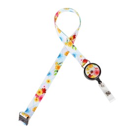 LGEGE Retractable Badge Reel and Lanyard Combo - Breakaway Safety Design, Summer Flowers Pattern, ID Badge/USB/Access Card/Key Holder （47cm