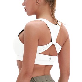 icyzone Sports Bra Women's Without Underwire Bustier Racerback Yoga Bra with Removable Padded - off white, size: s