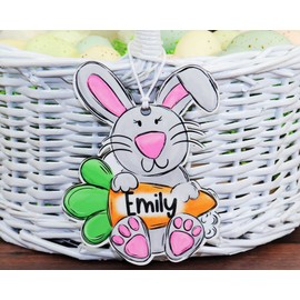 Bunny Easter Basket Name Tag - Girl Bunny Name Tag - Easter Basket Decor - Easter Basket Ornament