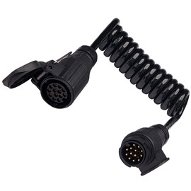 BOTEWO 13-Polig Anhänger Verlängerungskabel Adapter: 2m Anhänger Adapter Verlängerungskabel Spiralkabel mit 13 Poliger Anhängerstecker für Auto LKW RV Wohnwagen (Schwarz)