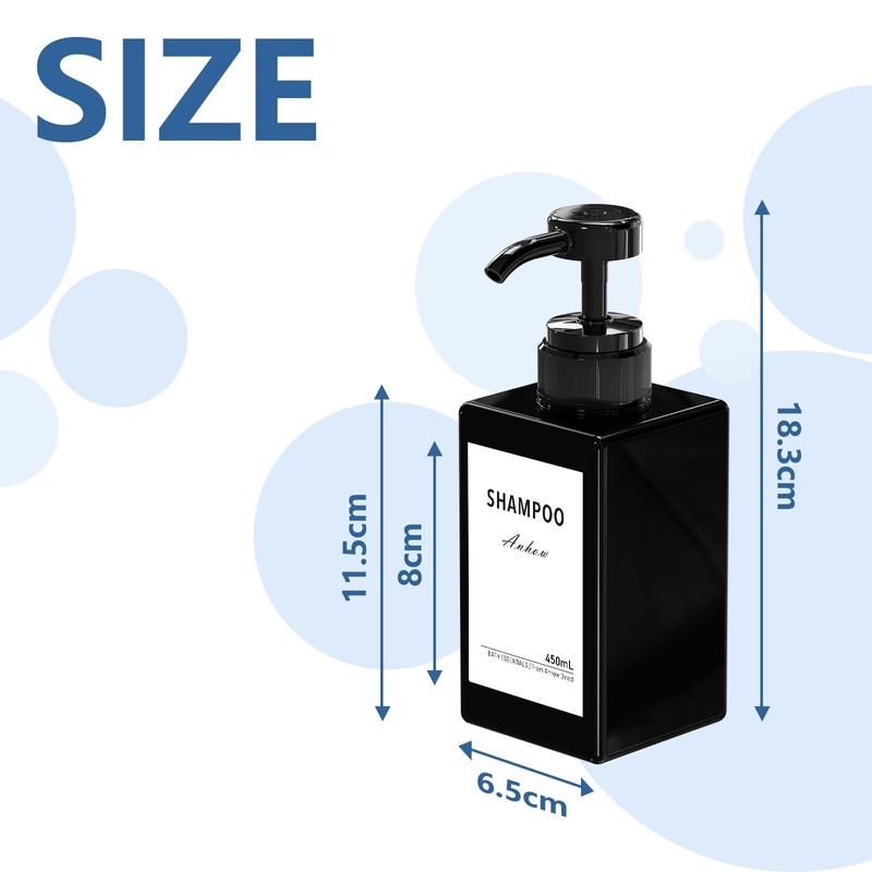 Anhow 3 x 450 ml Shampoo Bottles for Filling, PETG