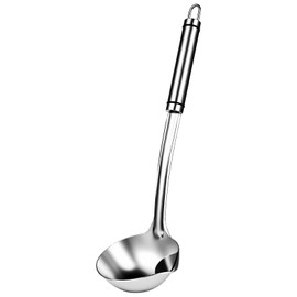 Aroncent Stainless Steel Fat Separator Ladle: 12.2" Long Handle Oil Skimmer Spoon with Hanging Hook - for Hot Pot Soup Broth Kitchen Cooking Utensil