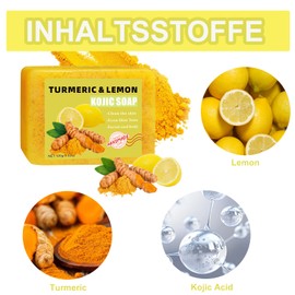 2 Stück Kojic Acid Turmeric Lemon Soap, Kurkuma Kojisäure Seife zum Entfernen dunkler Flecken von Gesicht und Körper, Turmeric And Kojic Acid Soap, Glow Zitrone Seife - Reinigung, Feuchtigkeit
