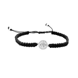 Pulsera Tejida De Hilo San Benito Medalla Ajustable Protección (Negra)