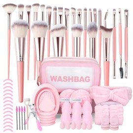 Juego de brochas de maquillaje rosa – 77 piezas profesionales con estuche, brochas de maquillaje para mujeres, sintéticos de primera calidad para base