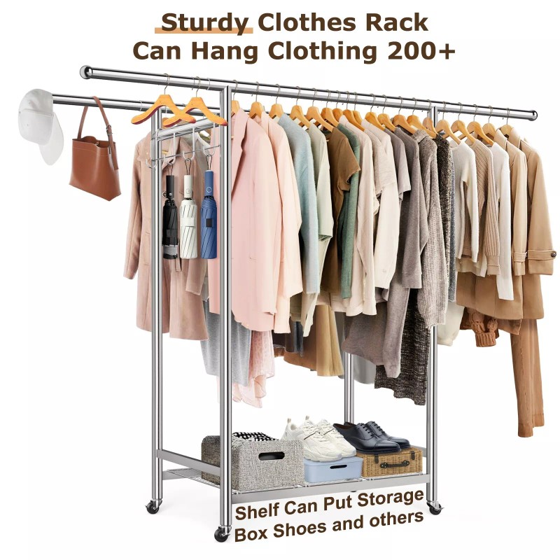 Heavy Duty Stainless Steel Clothes Rack Garment Rack with Wheel