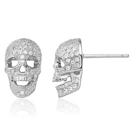 925 Sterling Silver Cubic Zirconia CZ Skull Stud Earrings