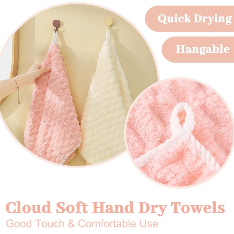 FHDUSRYO 6Pcs Soft Hanging Hand Dry Towels, Square Microfiber Hand