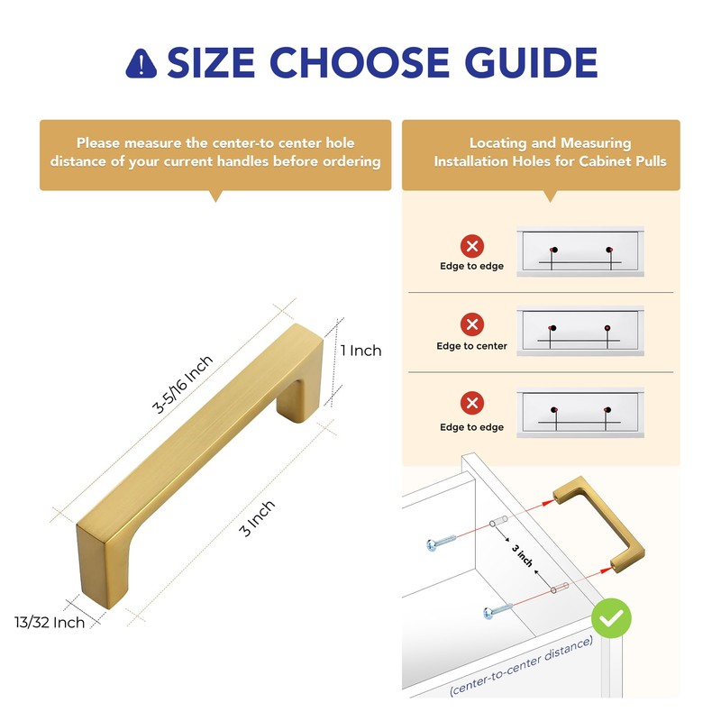 Ravinte 5 Pack Solid 3 Inch Square Cabinet Handles -