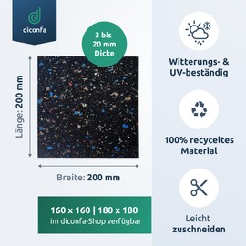 diconfa 4 x Rubber Granulate Patio Pads 200 x 200 mm, 6 mm Thick // Selectable: Thickness 3 mm to 15 mm – Quantity: 1 to 300 Pieces // Rubber Underlay Plate Bearing Stilt Bearing Terrace Construction