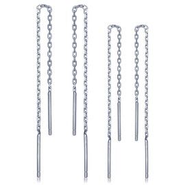 Infinite U 2 Pairs 925 Sterling Silver 6-8cm Threader Drops Pull Through Long Tassel Chain Earring Set for Women/Girls