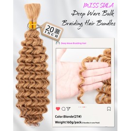 Deep Wave Bulk Braiding Hair Extensions-20 Inches 2 Bundles Blonde Synthetic Curly Hair Bundle for Braiding,No Weft Braids for Human（20"-2 Bundles,27#）