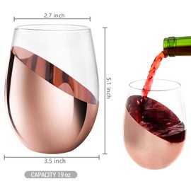 MyGift Stemless Wine Glasses Set of 4 - Copper Accent Modern Barware, Elegant Wedding & Celebration Cups with Luxe Metallic Finish, Dishwasher Safe