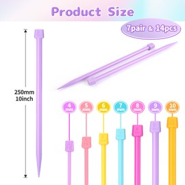 LIHAO 14PCS Plastic Knitting Needles Set Colourful Single Pointed Knitting Straight Pins 4mm-10mm DIY Craft Yarn for Beginner and Kids