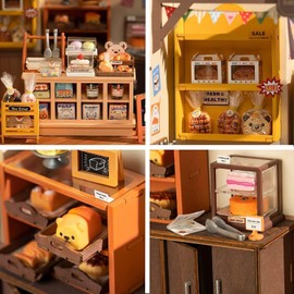 RoWood DIY Doll House Kit Bakery | Wooden Miniature Room Model Kits | Craft Kits Gifts for Adults and Teens