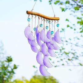 H&D HYALINE & DORA 19" Moon Wind Chimes for Outside Unique Stained Glass Wind Chimes Garden Decor, Windchimes Outdoors Suncatcher Gift for Women, Mom, Grandma