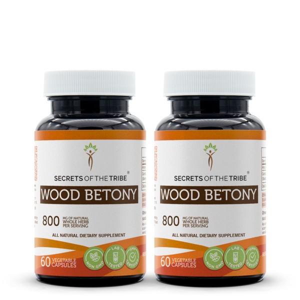Secrets of the Tribe Wood Betony 2x60 Capsules, Made with Vegetable Capsules and Stachys officinalis Sedative Effect (2x60 Capsules)