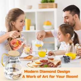 DUJUST Glass Pitcher with Lid & Spout (68 oz), Elegant Diamond Design Water Pitcher with Handle, High Durability Glass Jug for Fridge, Glass Carafe for Iced Tea/Juice/Beverage/Coffee, Room Decoration