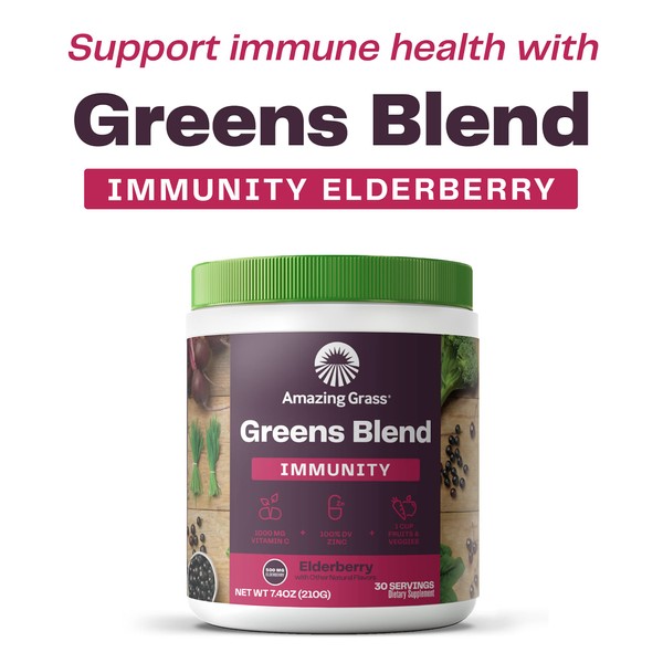 Amazing Grass Greens Blend Superfood for Immune Support: Super Greens Powder Smoothie Mix with Organic Spirulina, Chlorella, Beet Root Powder, Digestive Enzymes & Probiotics, Original, 30 Servings