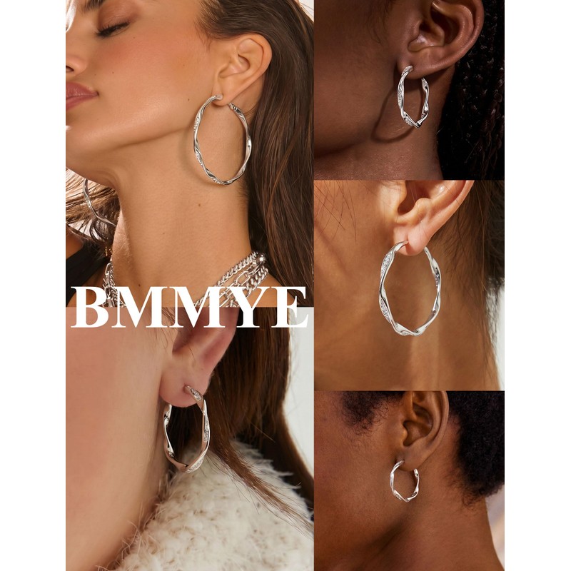 BMMYE Sterling Silver Hoops Earrings for Women 30mm