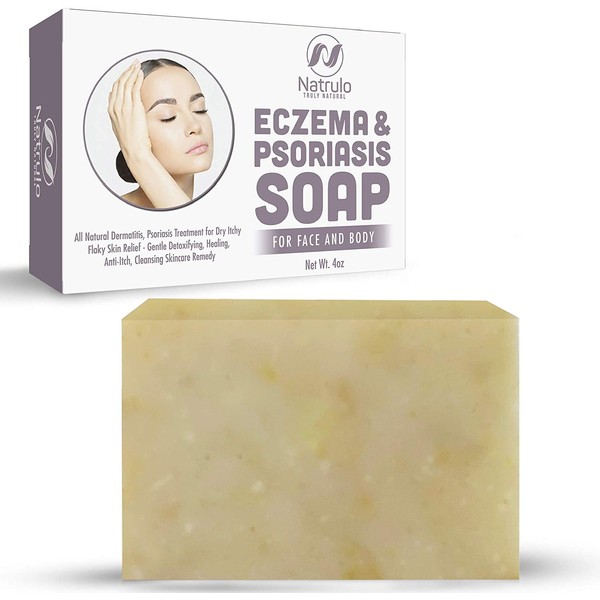 Eczema Soap Bar for Face and Body – All Natural Dermatitis, Psoriasis Treatment for Dry Itchy Flaky Skin Relief – Gentle Detoxifying, Healing, Anti-Itch, Cleansing Skincare Remedy - 4 oz Made in USA