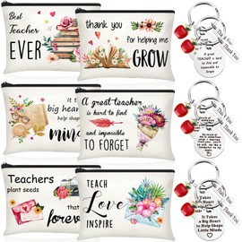 Buryeah 12 Pieces Teacher Appreciation Gifts for Women 6 Teacher Survival Kit Makeup Pouch Cosmetic Bags and 6 Teacher Thank You Keychains for Women Teacher Week Gift Festival Christmas Holiday Gifts